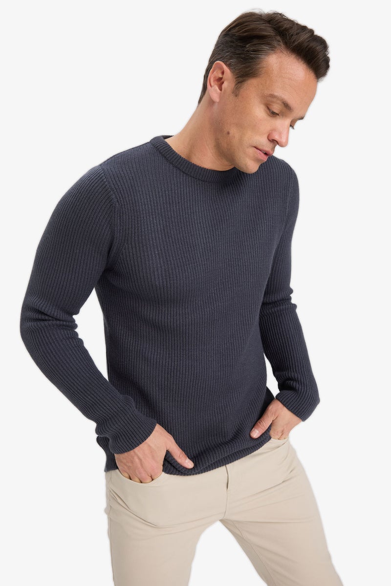 DeFacto Grey Man Standard Fit Crew Neck Knitwear Pullover Casual - Image 3